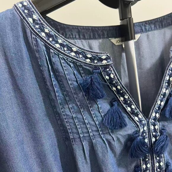 NWOT John Mark Embroidered V-Neck 3/4 Cinched Sleeve Tassel Tie Front Dress 3X - Picture 4 of 12